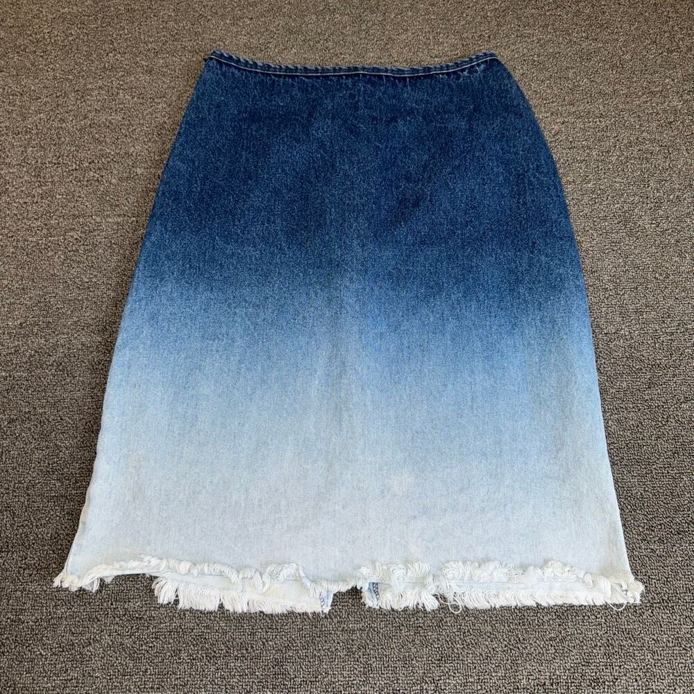 VENUS Denim Skirt Junior's Medium Raw Hem Knee Length Jean Ombre Y2K Vintage